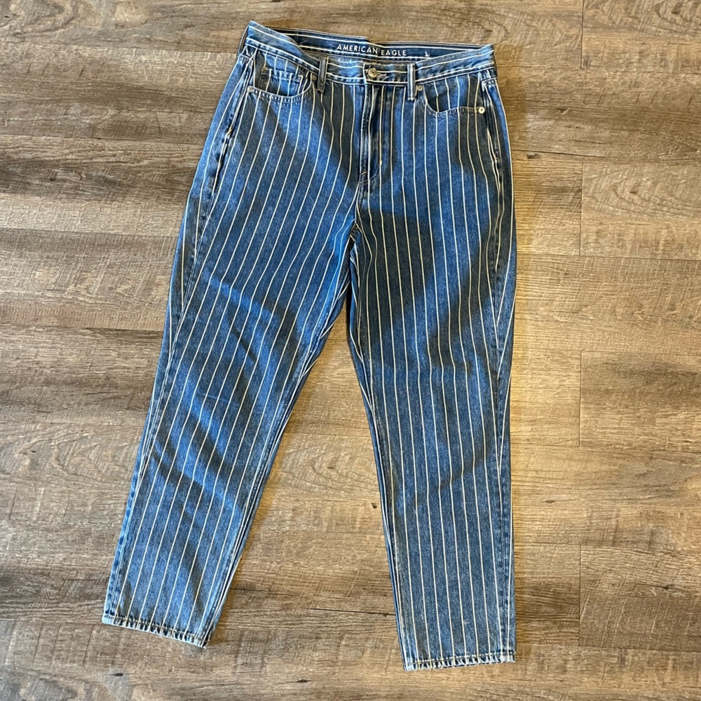 American Eagle Outfitters Blue Striped High Rise Jeans